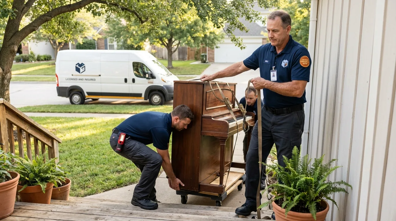 Licensed piano movers securing grand piano in Wrightsville, PA